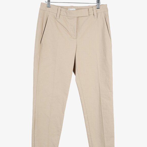 Brunello Cucinelli Taupe Cotton-Blend Straight-Leg Trousers